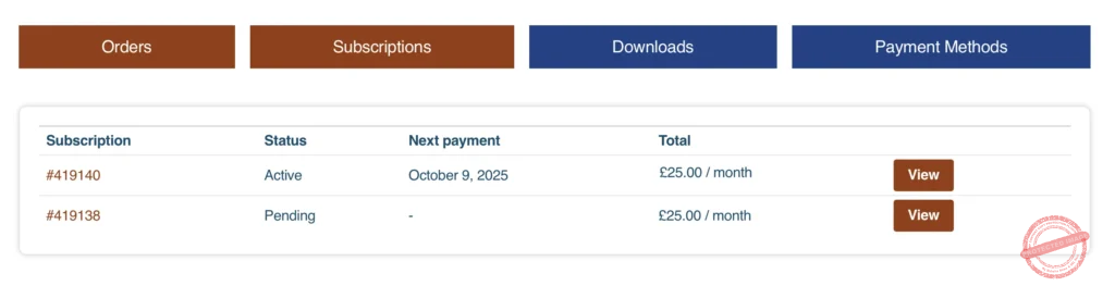 Woocommerce Subscriptions tab